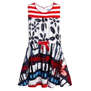 Desigual girl's cotton jersey white navy red dress size 13/14 sequin